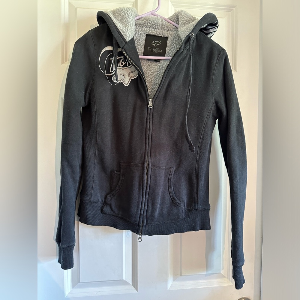 Wool lined fox zip up hoodie